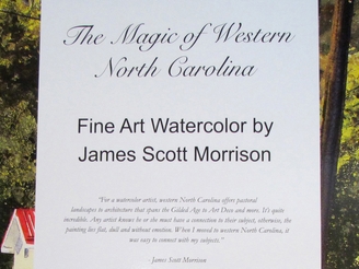 Sign about James Scott Morrison's watercolors