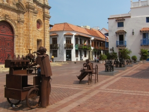 plaza with sculptures